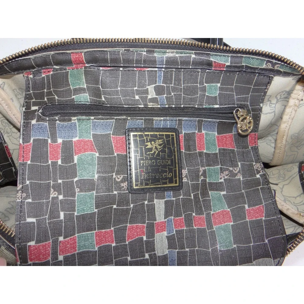 Piero Guidi Magic Circus Satchel Handbag Black Multi Geometric Print Italy 4050